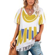 AILLOSA TH-117 Tamamı Baskılı V Yaka Kısa Kollu Kadın T-shirt