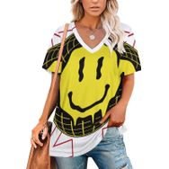 AILLOSA TH-118 Tamamı Baskılı V Yaka Kısa Kollu Kadın T-shirt