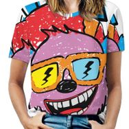 AILLOSA TH-126 Tamamı Baskılı Kısa Kollu Yuvarlak Yaka Kadın T-shirt