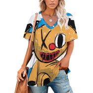 AILLOSA TH-128 Tamamı Baskılı V Yaka Kısa Kollu Kadın T-shirt