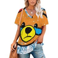 AILLOSA TH-129 Tamamı Baskılı V Yaka Kısa Kollu Kadın T-shirt