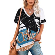AILLOSA TH-130 Tamamı Baskılı V Yaka Kısa Kollu Kadın T-shirt