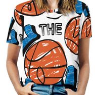AILLOSA TH-131 Tamamı Baskılı Kısa Kollu Yuvarlak Yaka Kadın T-shirt