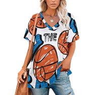 AILLOSA TH-131 Tamamı Baskılı V Yaka Kısa Kollu Kadın T-shirt