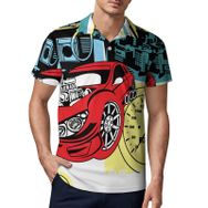 AILLOSA TH-132 3D Baskılı Desen Kısa Kollu Polo Yaka Erkek T-shirt