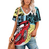 AILLOSA TH-132 Tamamı Baskılı V Yaka Kısa Kollu Kadın T-shirt