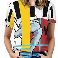AILLOSA TH-135 Tamamı Baskılı Kısa Kollu Yuvarlak Yaka Kadın T-shirt