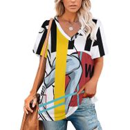 AILLOSA TH-135 Tamamı Baskılı V Yaka Kısa Kollu Kadın T-shirt
