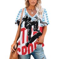 AILLOSA TH-136 Tamamı Baskılı V Yaka Kısa Kollu Kadın T-shirt