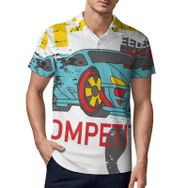 AILLOSA TH-137 3D Baskılı Desen Kısa Kollu Polo Yaka Erkek T-shirt