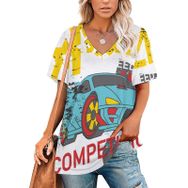 AILLOSA TH-137 Tamamı Baskılı V Yaka Kısa Kollu Kadın T-shirt