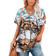 AILLOSA TH-140 Tamamı Baskılı V Yaka Kısa Kollu Kadın T-shirt
