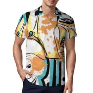AILLOSA TH-141 3D Baskılı Desen Kısa Kollu Polo Yaka Erkek T-shirt