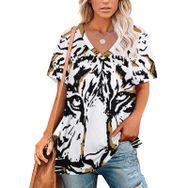 AILLOSA TH-142 Tamamı Baskılı V Yaka Kısa Kollu Kadın T-shirt