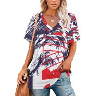 AILLOSA TH-143 Tamamı Baskılı V Yaka Kısa Kollu Kadın T-shirt