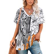 AILLOSA TH-144 Tamamı Baskılı V Yaka Kısa Kollu Kadın T-shirt