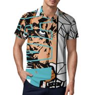 AILLOSA TH-146 3D Baskılı Desen Kısa Kollu Polo Yaka Erkek T-shirt