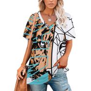 AILLOSA TH-146 Tamamı Baskılı V Yaka Kısa Kollu Kadın T-shirt
