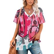 AILLOSA TH-147 Tamamı Baskılı V Yaka Kısa Kollu Kadın T-shirt