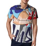 AILLOSA TH-149 3D Baskılı Desen Kısa Kollu Polo Yaka Erkek T-shirt
