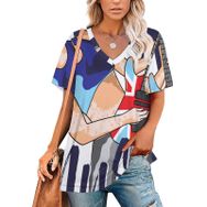 AILLOSA TH-149 Tamamı Baskılı V Yaka Kısa Kollu Kadın T-shirt