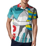 AILLOSA TH-150 3D Baskılı Desen Kısa Kollu Polo Yaka Erkek T-shirt