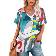 AILLOSA TH-150 Tamamı Baskılı V Yaka Kısa Kollu Kadın T-shirt