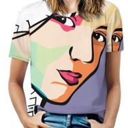 AILLOSA TH-151 Tamamı Baskılı Kısa Kollu Yuvarlak Yaka Kadın T-shirt