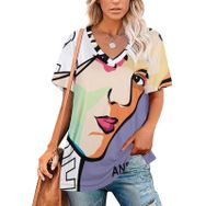 AILLOSA TH-151 Tamamı Baskılı V Yaka Kısa Kollu Kadın T-shirt