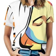 AILLOSA TH-152 Tamamı Baskılı Kısa Kollu Yuvarlak Yaka Kadın T-shirt