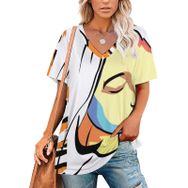 AILLOSA TH-152 Tamamı Baskılı V Yaka Kısa Kollu Kadın T-shirt