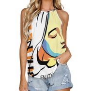 AILLOSA TH-152 Yuvarlak Yaka Kolsuz Kadın T-shirt