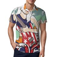 AILLOSA TH-154 3D Baskılı Desen Kısa Kollu Polo Yaka Erkek T-shirt
