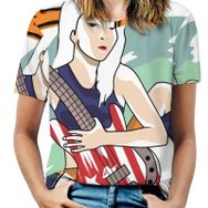 AILLOSA TH-154 Tamamı Baskılı Kısa Kollu Yuvarlak Yaka Kadın T-shirt