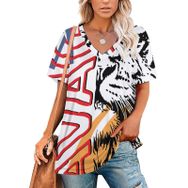 AILLOSA TH-155 Tamamı Baskılı V Yaka Kısa Kollu Kadın T-shirt