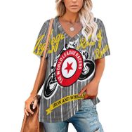 AILLOSA TH-156 Tamamı Baskılı V Yaka Kısa Kollu Kadın T-shirt