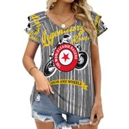 AILLOSA TH-156 V Yakalı Fırfırlı Baskılı Kadın T-shirt