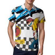 AILLOSA TH-157 3D Baskılı Desen Kısa Kollu Polo Yaka Erkek T-shirt