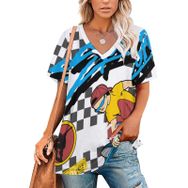 AILLOSA TH-157 Tamamı Baskılı V Yaka Kısa Kollu Kadın T-shirt