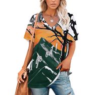 AILLOSA TH-158 Tamamı Baskılı V Yaka Kısa Kollu Kadın T-shirt