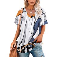 AILLOSA TH-159 Tamamı Baskılı V Yaka Kısa Kollu Kadın T-shirt