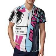 AILLOSA TH-162 3D Baskılı Desen Kısa Kollu Polo Yaka Erkek T-shirt