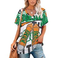 AILLOSA TH-163 Tamamı Baskılı V Yaka Kısa Kollu Kadın T-shirt