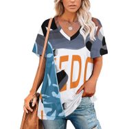 AILLOSA TH-164 Tamamı Baskılı V Yaka Kısa Kollu Kadın T-shirt