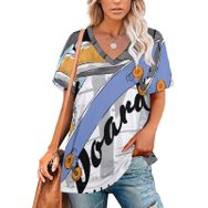 AILLOSA TH-165 Tamamı Baskılı V Yaka Kısa Kollu Kadın T-shirt