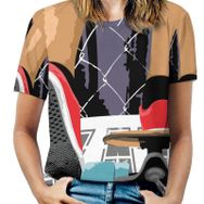 AILLOSA TH-166 Tamamı Baskılı Kısa Kollu Yuvarlak Yaka Kadın T-shirt