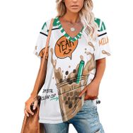 AILLOSA TH-171 Tamamı Baskılı V Yaka Kısa Kollu Kadın T-shirt