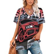 AILLOSA TH-172 Tamamı Baskılı V Yaka Kısa Kollu Kadın T-shirt