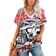 AILLOSA TH-174 Tamamı Baskılı V Yaka Kısa Kollu Kadın T-shirt
