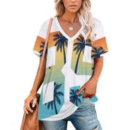 AILLOSA TH-175 Tamamı Baskılı V Yaka Kısa Kollu Kadın T-shirt